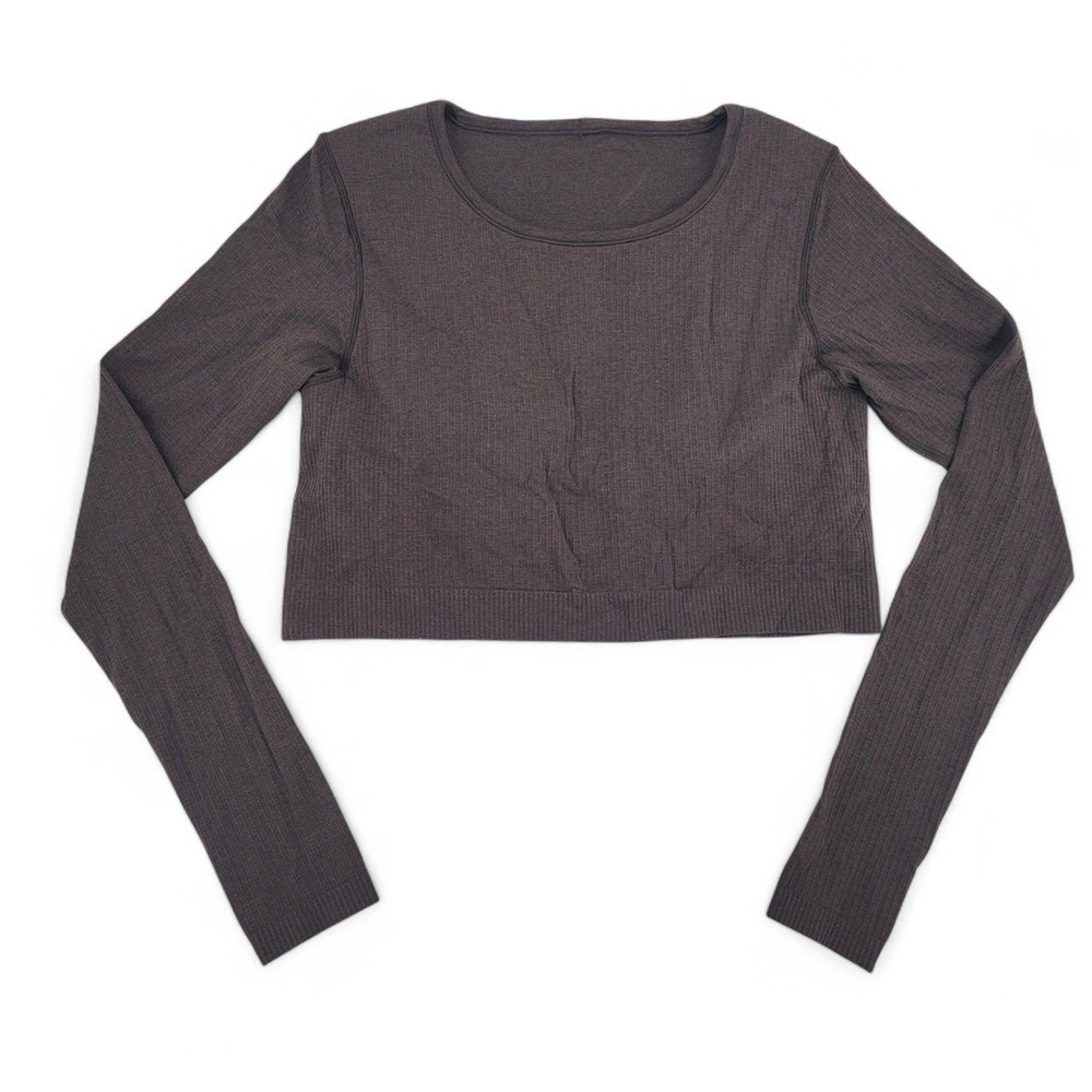 Lululemon Ebb To Street Long Sleeve Crop Top 8 Espresso Ribbed Athleisure